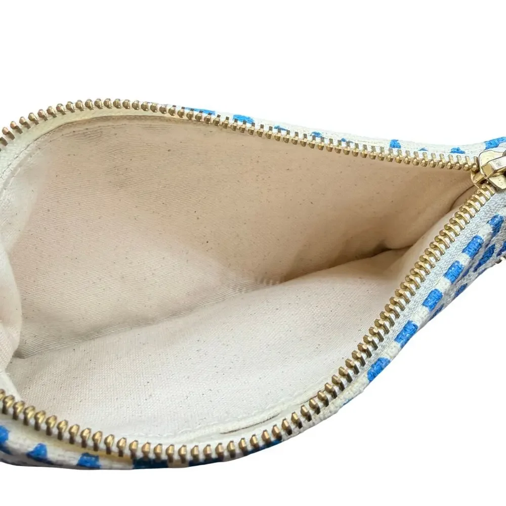 Erin Flett Blue Dot Canvas Wristlet Clutch 8x4.5 Leather Strap